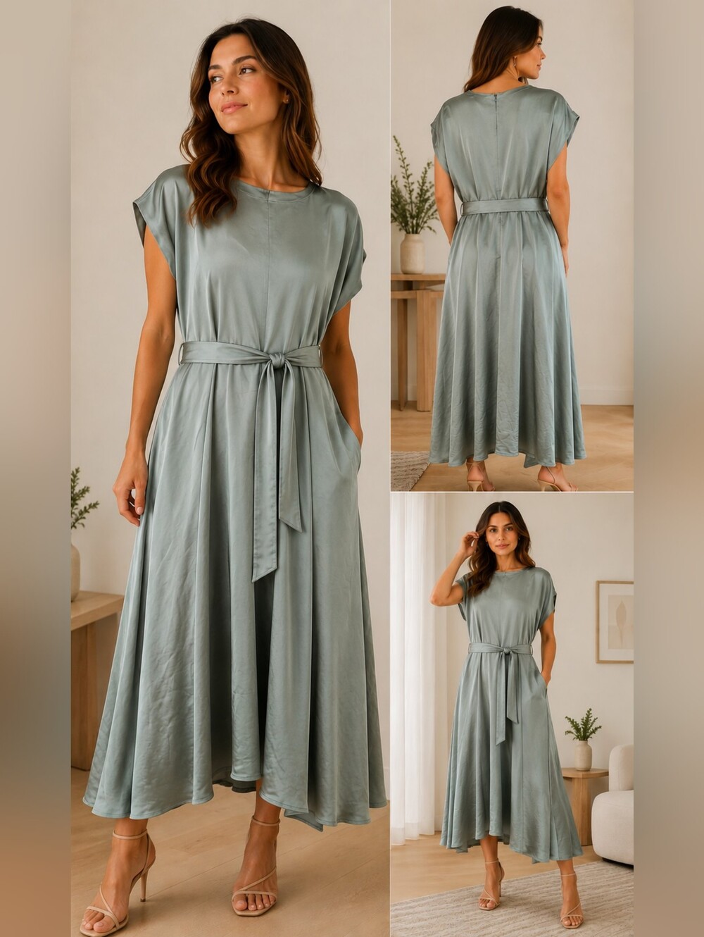 bohme Sage Green Maxi Dress with Paneled Skirt
